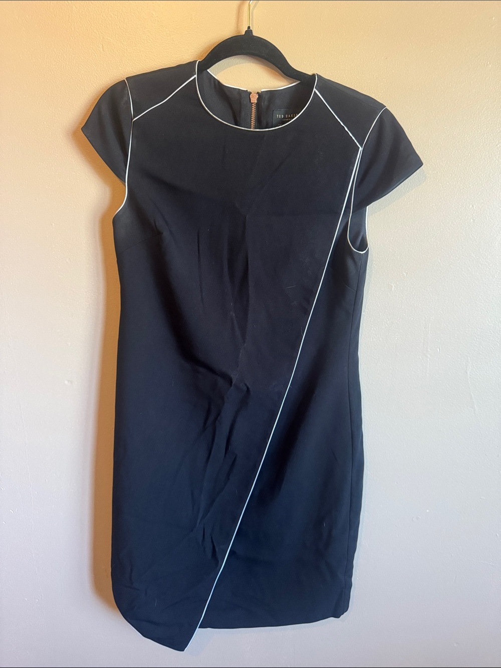 Ted Baker London Black Shift Dress with White Piping